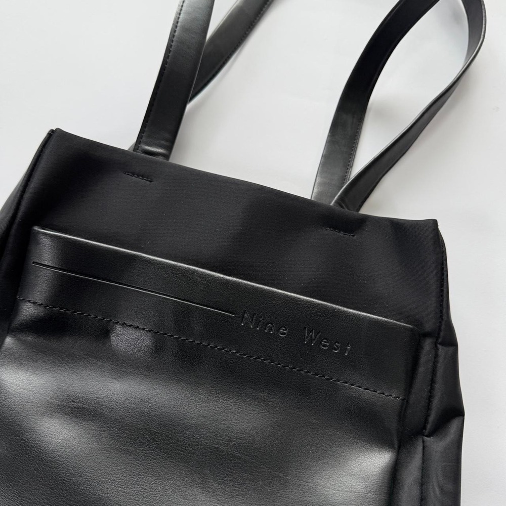 Nine West Black Nylon & Faux Leather Tote Shoulder Bag